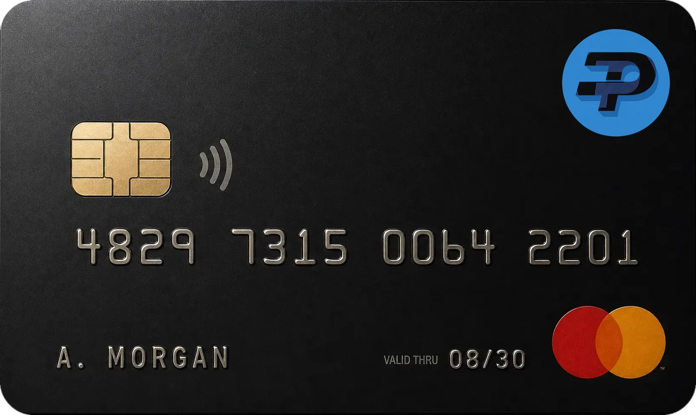 HyperCard prepaid crypto card front face with EMV chip and contactless symbol